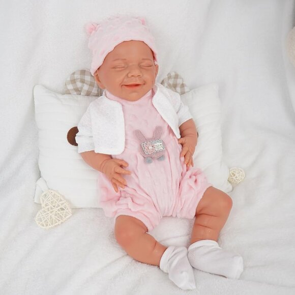 🆕18 Inch Realistic Full Body Silicone Reborn wheaten Baby Girl Sleeping Dolls - Picture 9 of 9